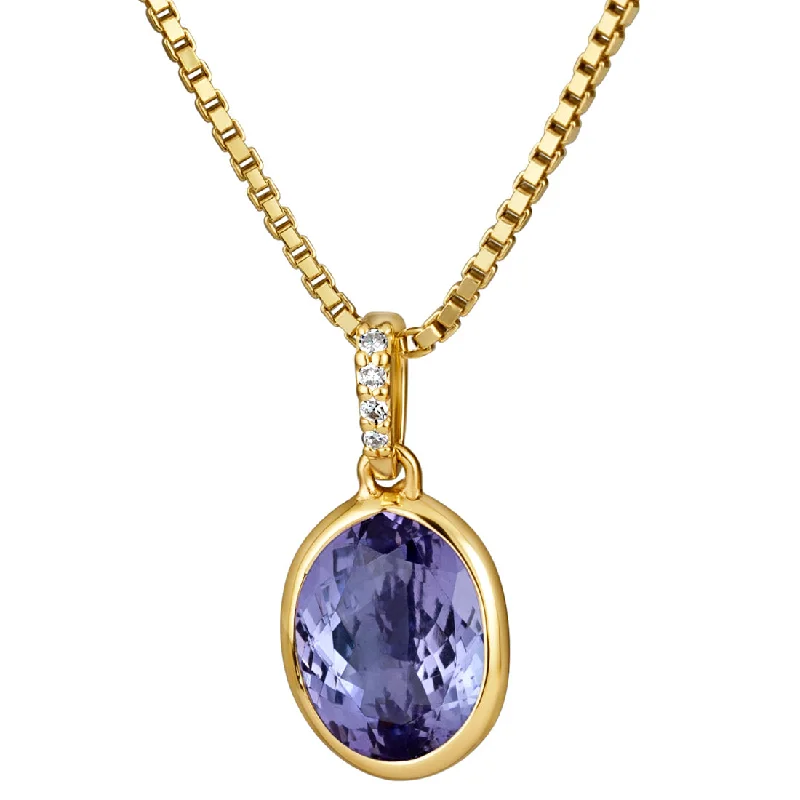 women’s gold heart pendant necklace -Tanzanite and Diamond Pendant Necklace 14K Yellow Gold 2.50 Carats Organic Oval Shape