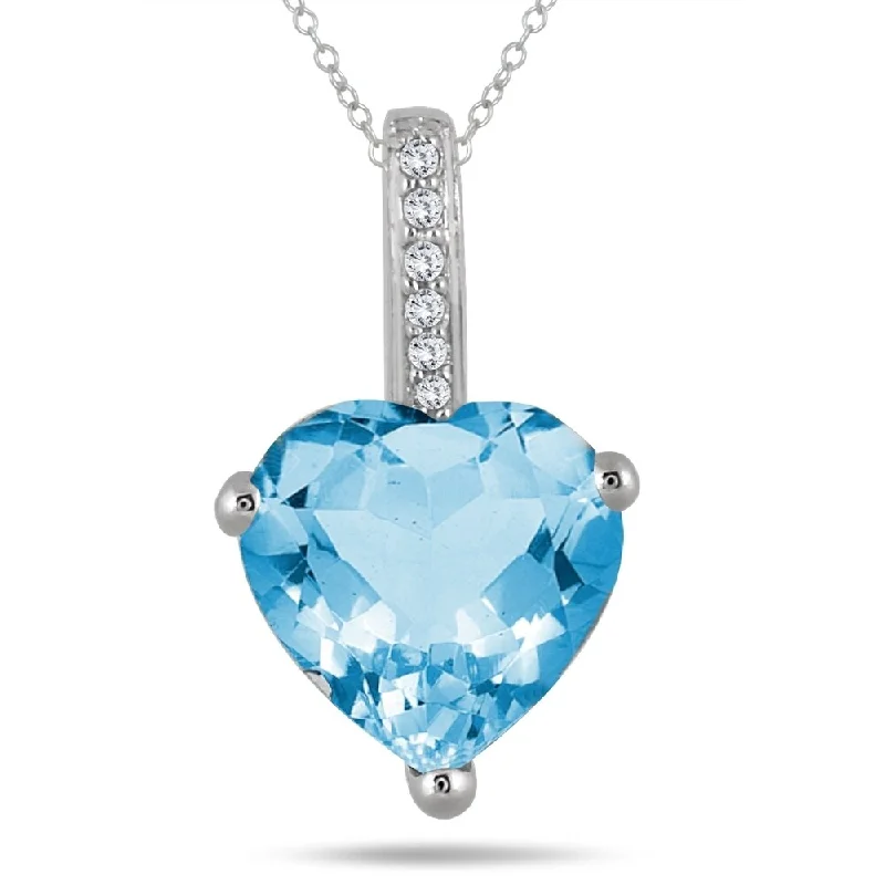 bohemian style pendant necklace -2.70 Carat Blue Topaz Heart and Diamond Pendant in 10K White Gold