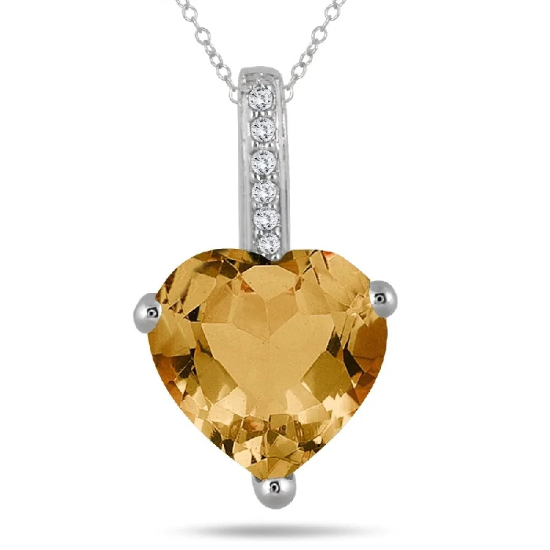 vintage pendant necklace with crystals -2.70 Carat Citrine Heart and Diamond Pendant in 10K White Gold