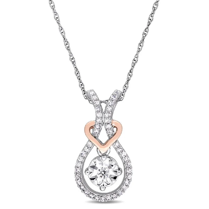 silver infinity circle necklace -2-Tone 10k White & Rose Gold 1/5ct TDW Diamond Interlaced Teardrop Heart Drop Necklace by Miadora