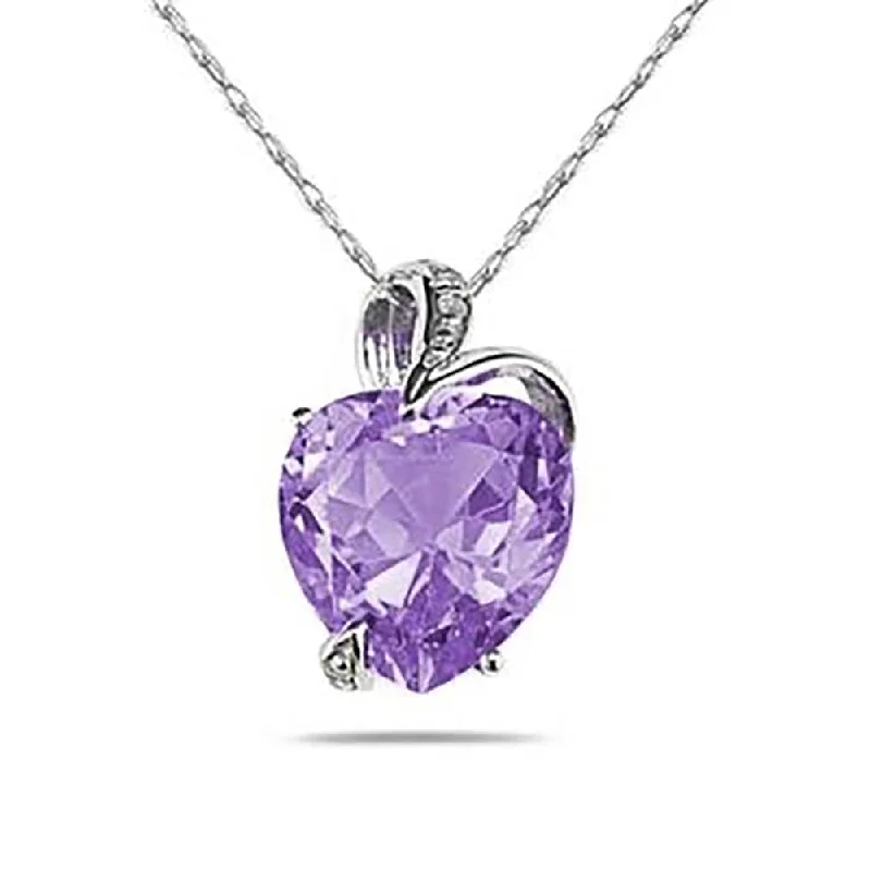 personalized heart pendant necklace -3 1/2 Carat Natural Febrauary Birthstone Amethyst and Diamond Heart Pendant in 14K White Gold