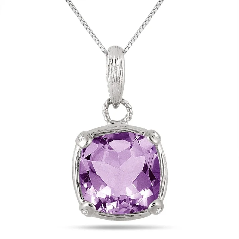 silver cross pendant necklace -3.50 Carat Amethyst and Diamond Vintage Pendant in Sterling Silver