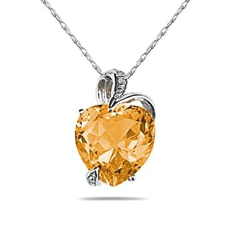 personalized heart pendant -4 3/4 Carat Citrine Heart and Diamond Pendant in 14K White Gold