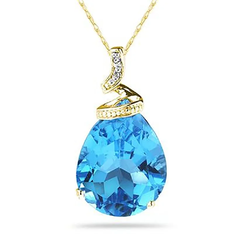 women’s personalized birthstone necklace -5 Carat Pear Shaped Blue Topaz & Diamond Pendant in 10K Yellow Gold