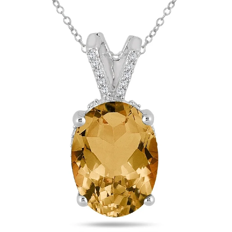 gold letter pendant necklace -7 Carat Oval Citrine and Diamond Engraved Pendant in 10K White Gold