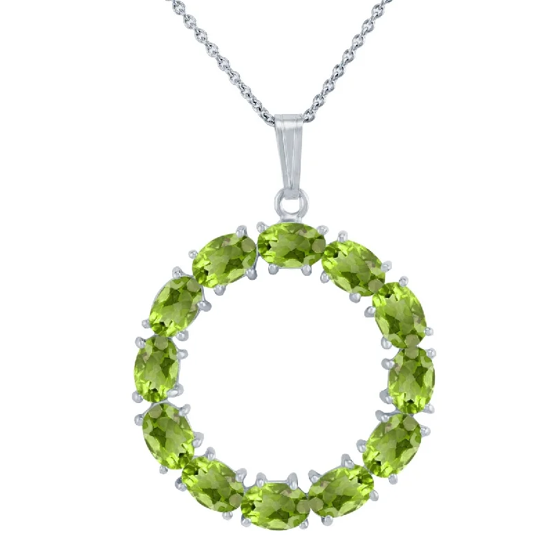 trendy gold pendant necklace -7 Carat TW Genuine Peridot Circle Pendant in .925 Sterling Silver