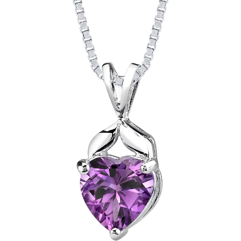 gemstone pendant necklace women -Heart Shape Amethyst Pendant Necklace Sterling Silver 2.25 Carats