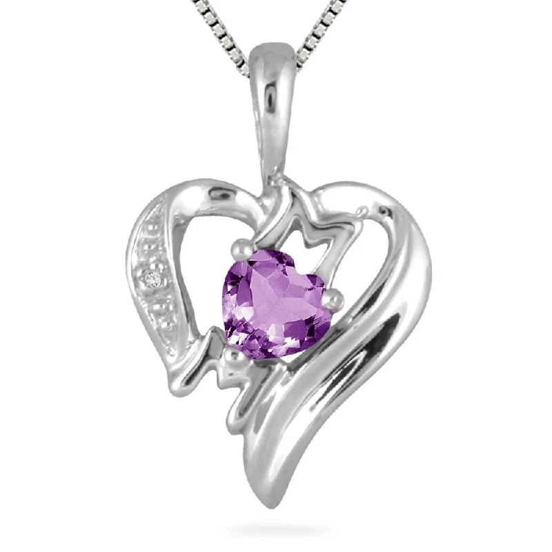 personalized charm bracelet and necklace -Amethyst and Diamond Heart MOM Pendant in 10K White Gold