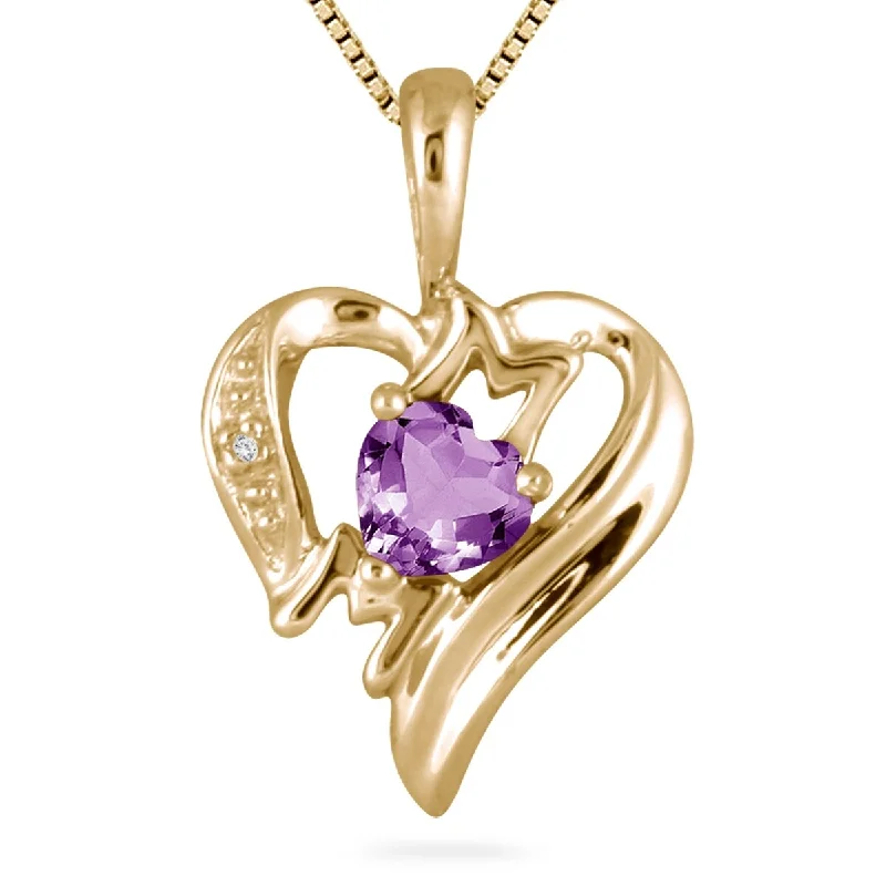 crystal star pendant necklace -Amethyst and Diamond Heart MOM Pendant in 10K Yellow Gold