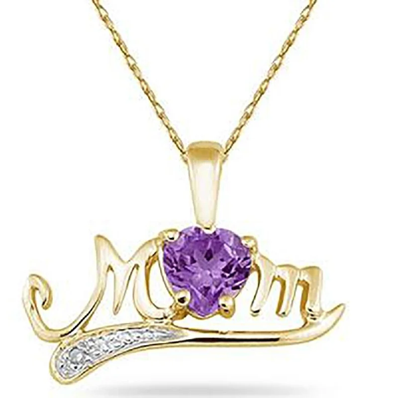 silver infinity circle necklace -Amethyst and Diamond MOM Pendant in 10K Yellow Gold