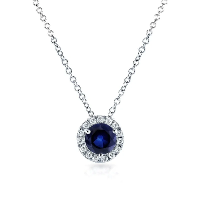 diamond heart necklace gold -Annello by Kobelli 14k White Gold 4/5ct TGW Round Blue Sapphire and Diamond Halo Necklace