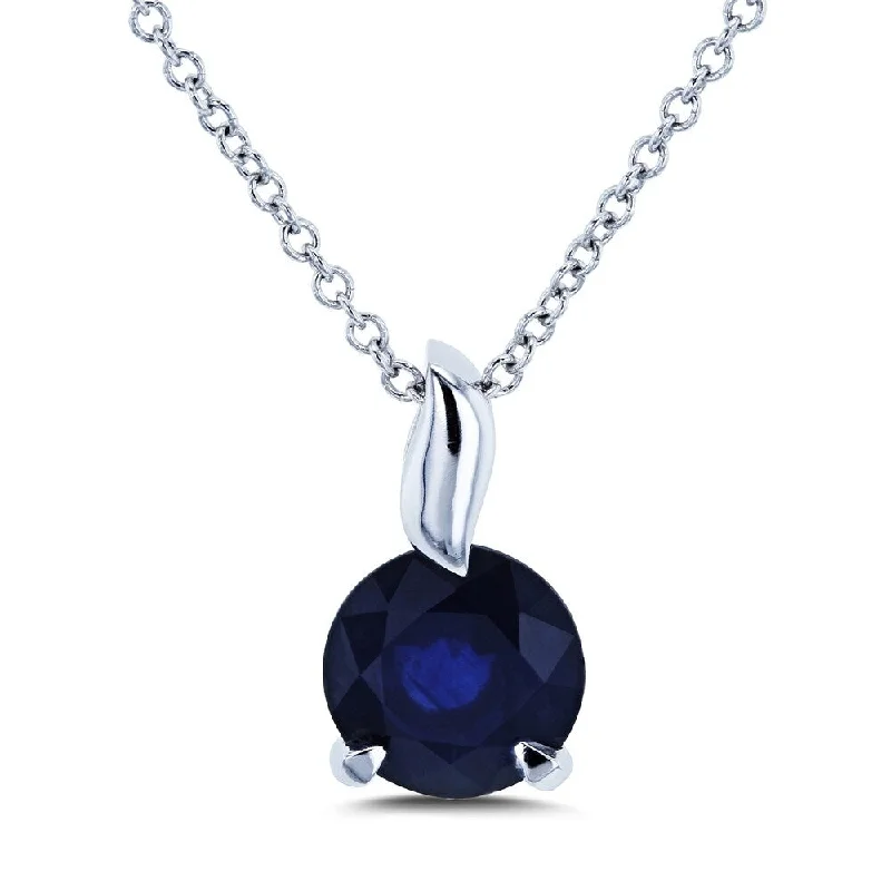 zodiac sign pendant necklace -Annello by Kobelli 14k White Gold Round Blue Sapphire Solitaire Pendant and Chain Necklace