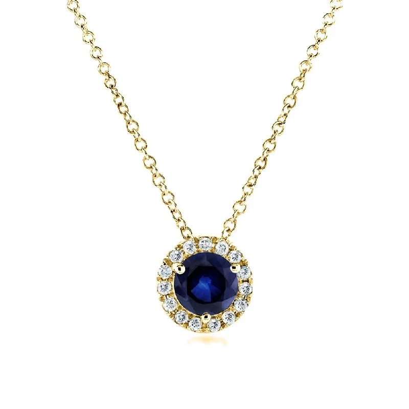 layered gold chain necklace -Annello by Kobelli 14k Yellow Gold 4/5 Carat TGW Round Blue Sapphire and Diamond Necklace