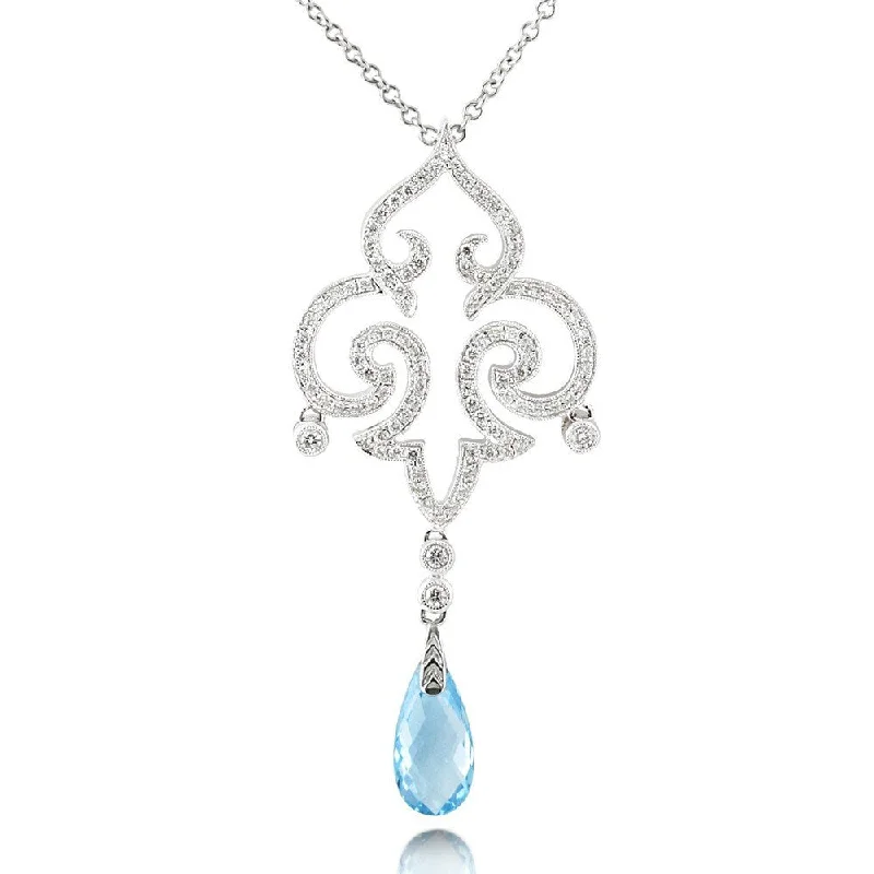 vintage gold pendant necklace -Annello by Kobelli 18k White Gold Blue Topaz and 3/4ct TDW Diamond Necklace (G-H, VS1-VS2