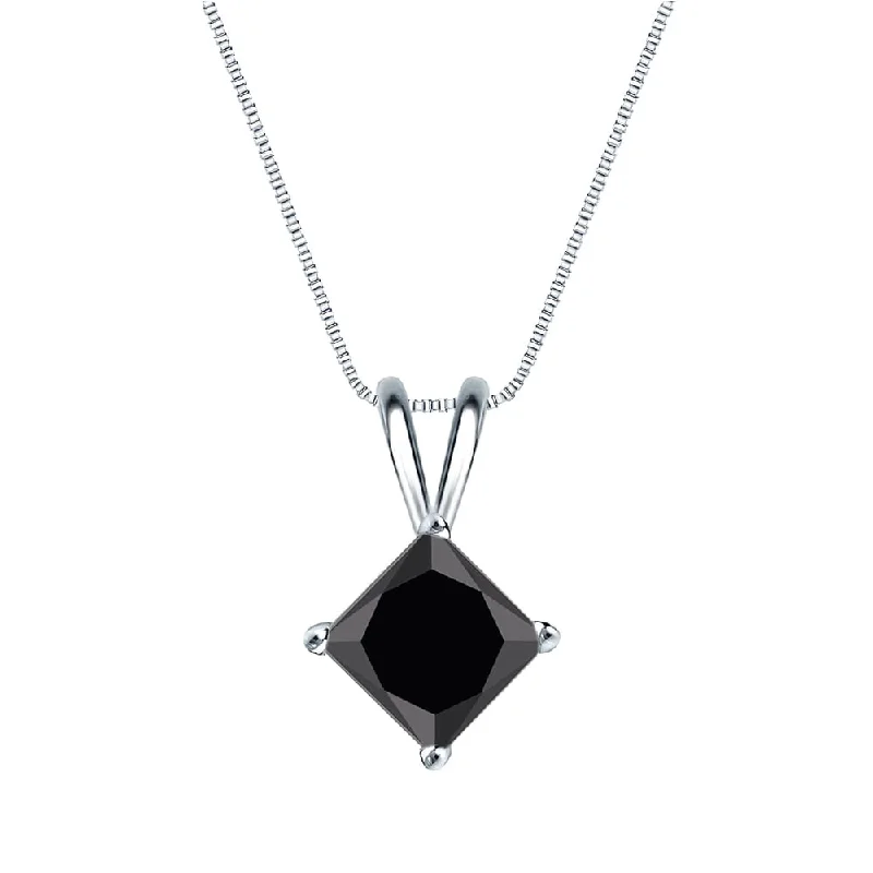 women’s moonstone pendant necklace -Auriya 1 1/4ctw Princess Cut Black Diamond Solitaire Necklace 14k Gold