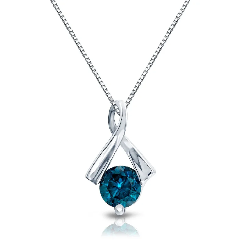 moon and star necklace pendant -Auriya 1/2ctw Blue Diamond Ribbon Necklace 14k White Gold (I1-I2)