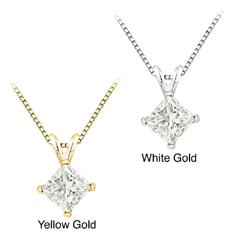 infinity crystal necklace gold -Auriya 14k Gold 1 1/2ct TDW Certified Princess-Cut Diamond Solitaire Necklace (I-J, I1-I2)