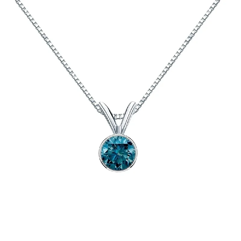 statement pendant necklace silver -Auriya 14k Gold 1/3ctw Bezel-set Solitaire Blue Diamond Necklace (I1-I2)