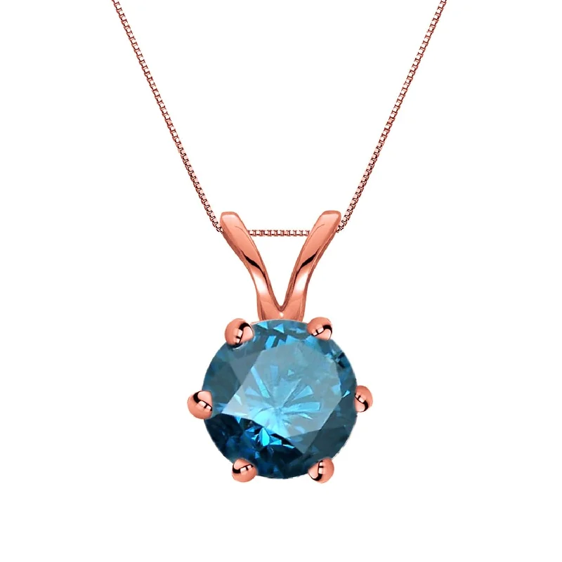 pearl and diamond pendant necklace -Auriya 14k Gold 1ctw Round Solitaire Blue Diamond Necklace 6-Prong (SI2-SI3)