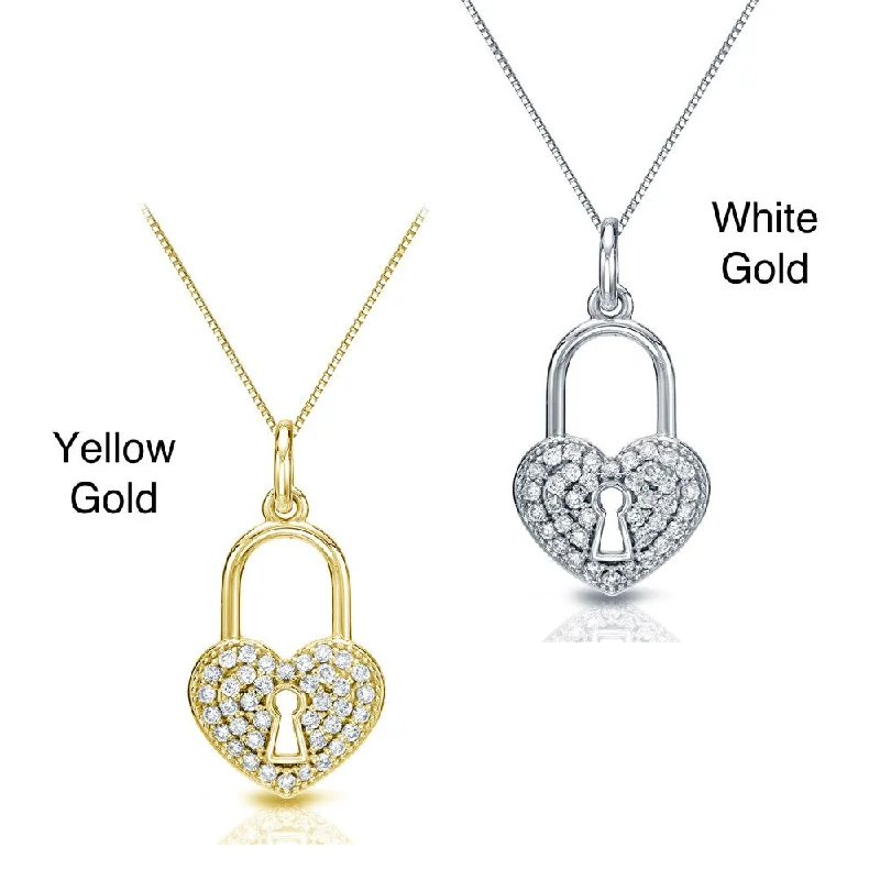 double pendant gold necklace -Auriya 14k Gold 2/5ct TDW Diamond Heart Lock Pendant Necklace (H-I, I1-I2)