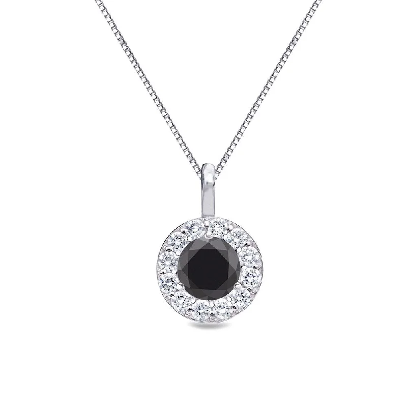 crystal and pearl pendant necklace -Auriya 14k Gold 2/5ctw Round Halo Black Diamond Necklace (H-I, I1-I2)