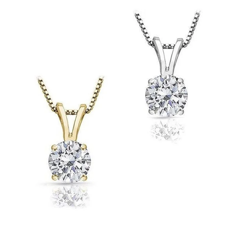 layered heart pendant necklace -Auriya 14k Gold Round Solitaire Diamond Necklace 1 1/4 carat TDW (I-J, I1)