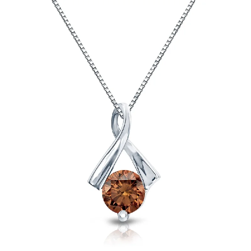 pearl and crystal pendant necklace -Auriya 14k White Gold 1/2ct TDW Brown Diamond Ribbon Necklace (SI1-SI2)