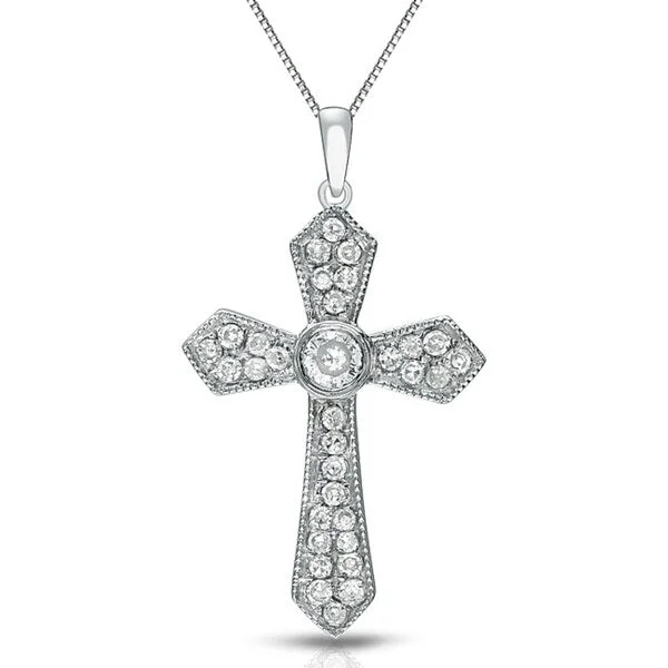 crystal pendant necklace for men -Auriya 14k White Gold 1/6ctw Cross Diamond Necklace (G-H, I1-I2)