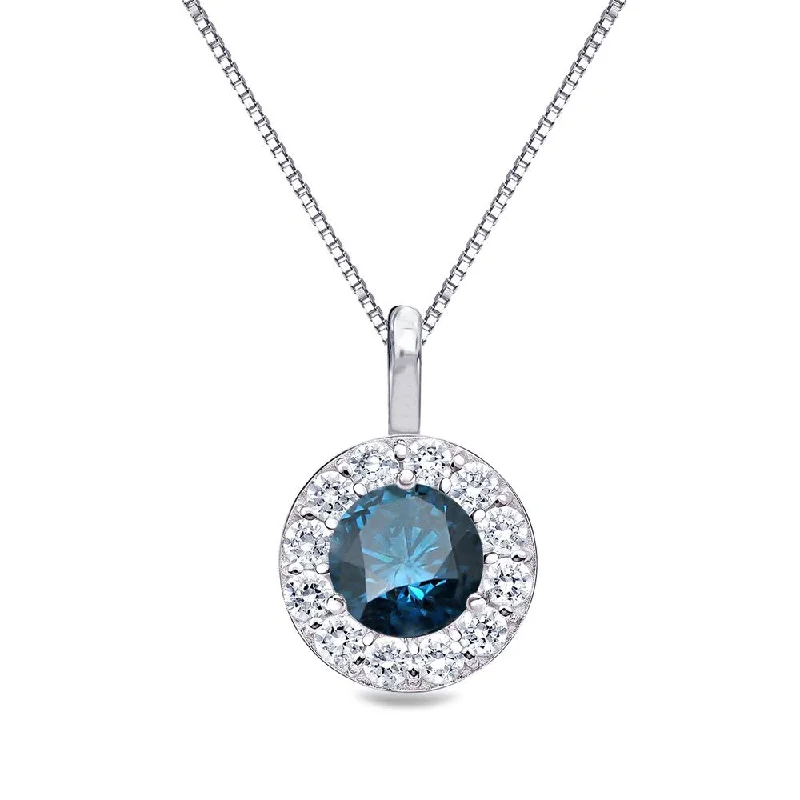 silver nameplate pendant necklace -Auriya 1ctw Round Blue Diamond Halo Necklace 14k Gold (I1-I2)