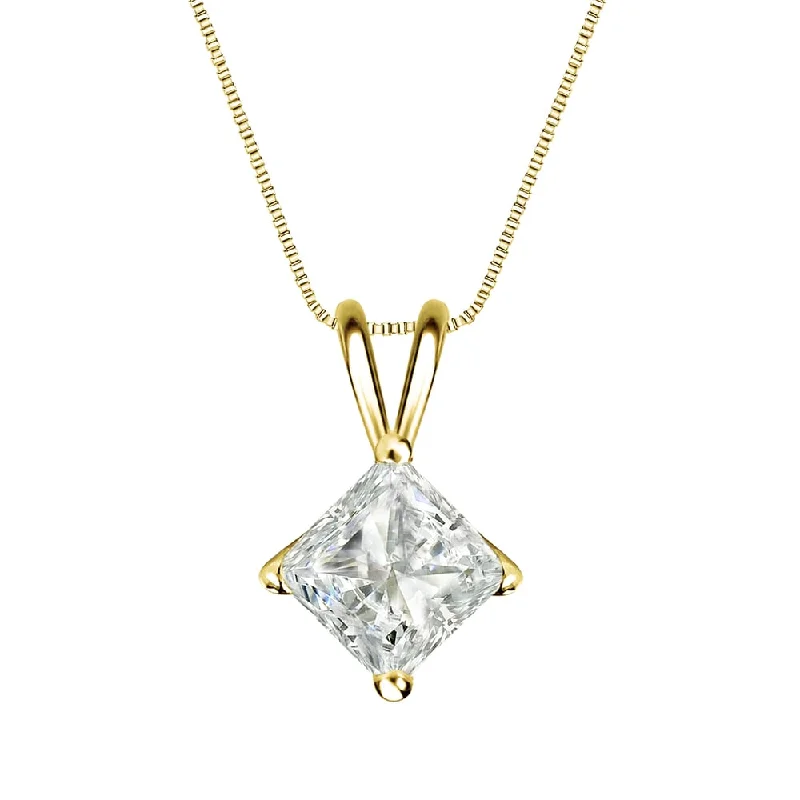 handmade crystal pendant necklace -Auriya 1ctw Solitaire Princess-cut Diamond Necklace 14k Gold (J-K, I1-I2)