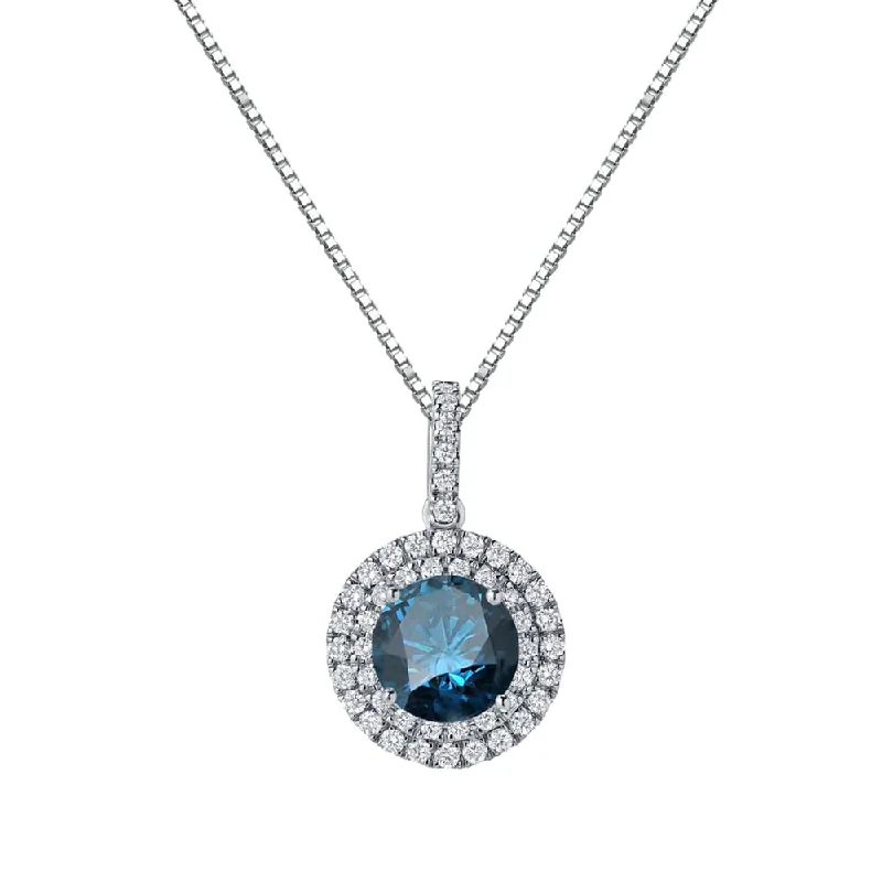 statement gemstone necklace silver -Auriya 2 3/5ctw Round Double Halo Blue Diamond Necklace 14k Gold (SI2-SI3)