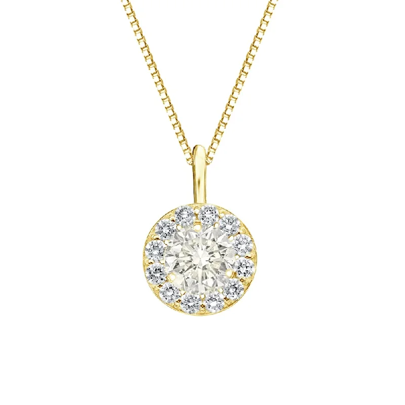 dainty pendant necklace for girls -Auriya 3/4ctw Round Halo Diamond Necklace 14k Gold (J-K, I1-I2)