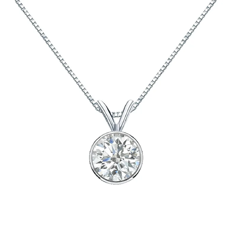 simple gemstone bar necklace -Auriya 3/4ctw Round Solitaire Diamond Necklace 14k Gold Bezel-set (H-I, SI1-SI2)