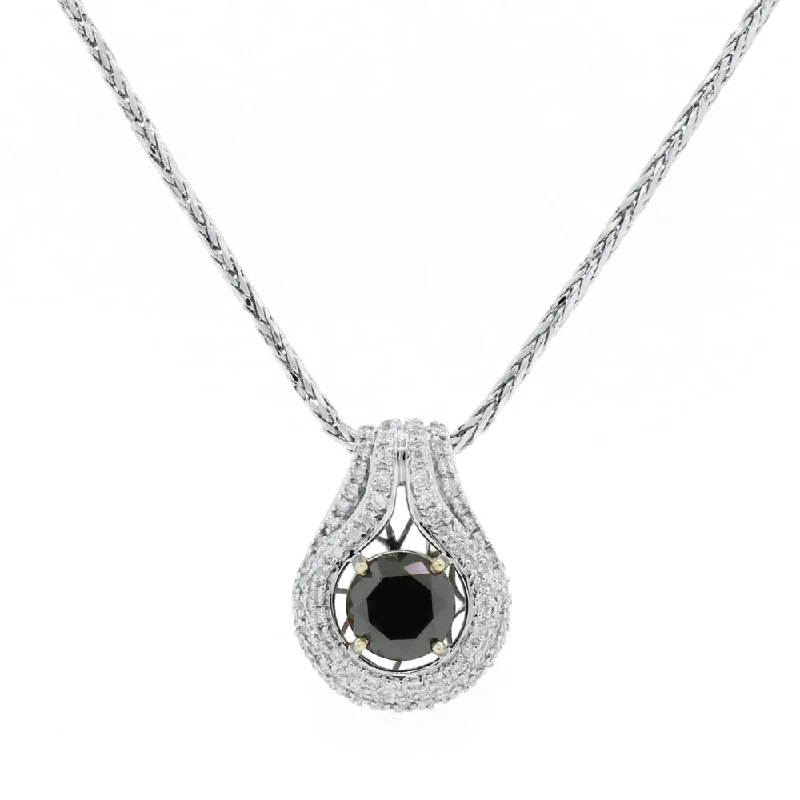 minimalist custom necklace pendant -Auriya 6 1/3ct Black Diamond and 1 5/8ctw Halo Diamond Necklace 14k Gold (H-J, I1-I2)