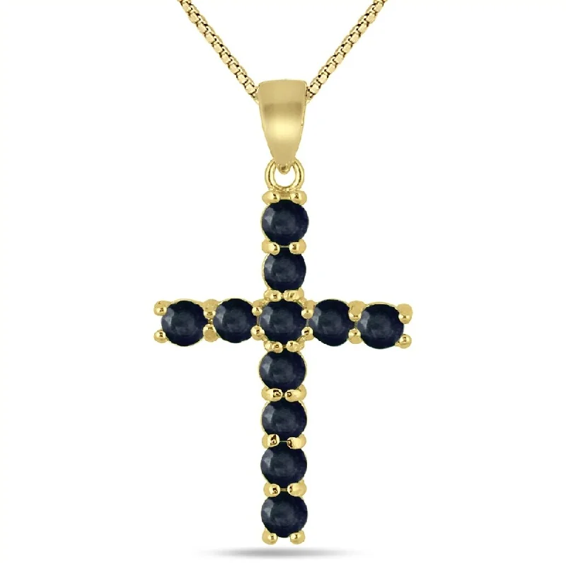 infinity crystal necklace gold -Black Sapphire Cross Pendant in .925 Sterling Silver