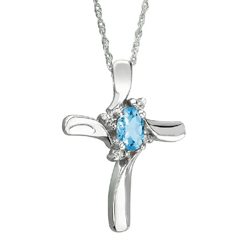 women’s gold heart pendant necklace -Blue Topaz and Diamond Cross Pendant in 10K White Gold