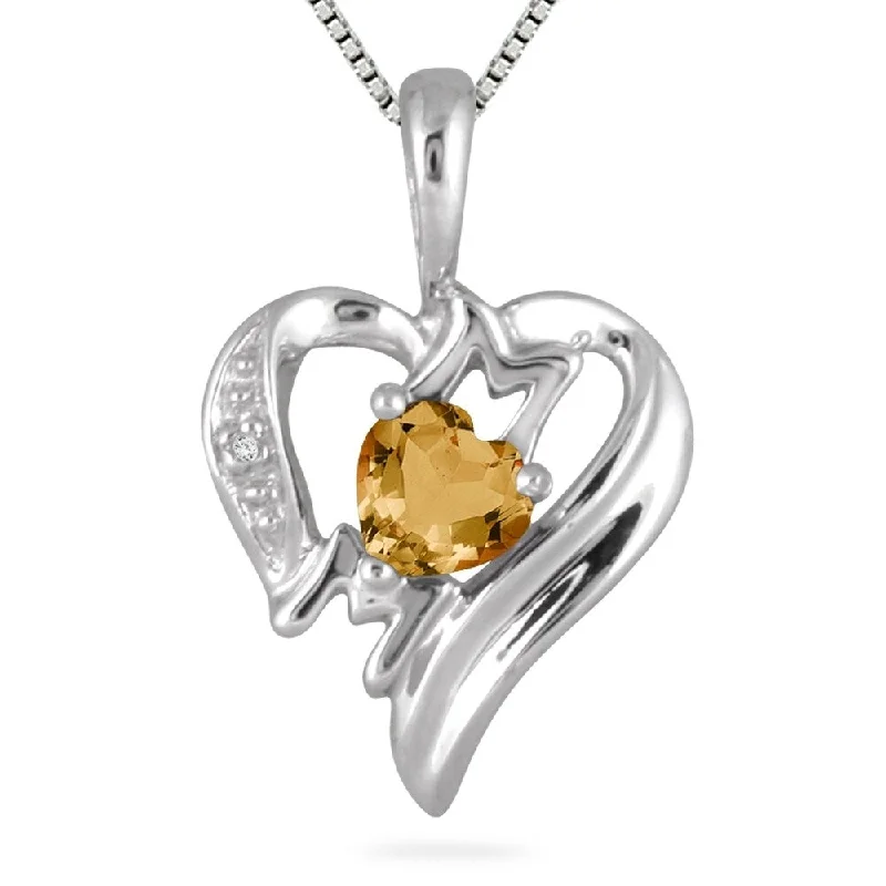 layered heart pendant necklace -Citrine and Diamond Heart MOM Pendant in 10K White Gold