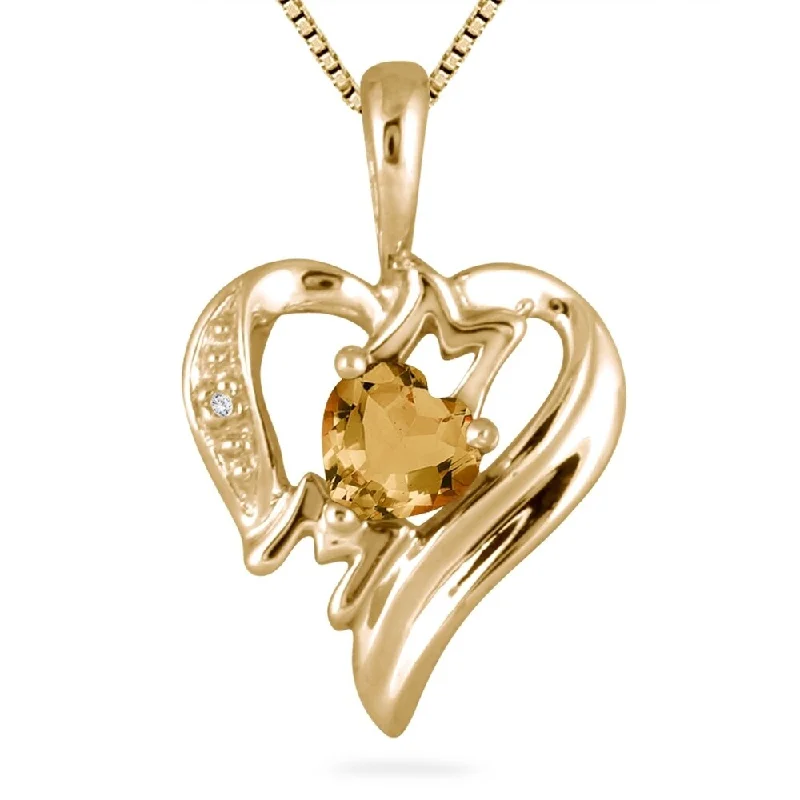 elegant teardrop pendant necklace -Citrine and Diamond Heart MOM Pendant in 10K Yellow Gold