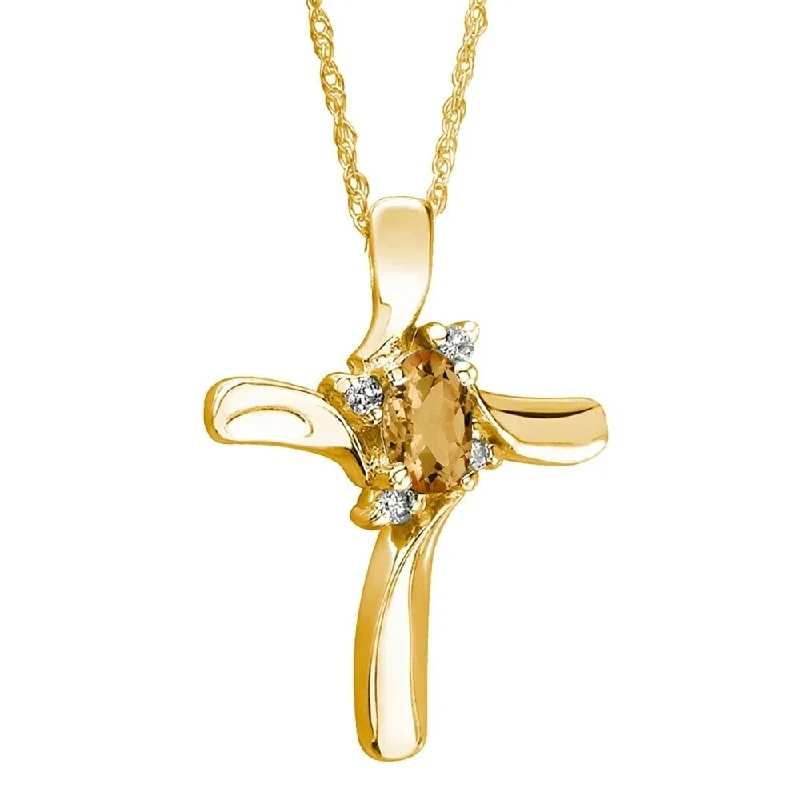 gold initial pendant necklace -Citrine Cross Diamond Pendant 10k Yellow Gold