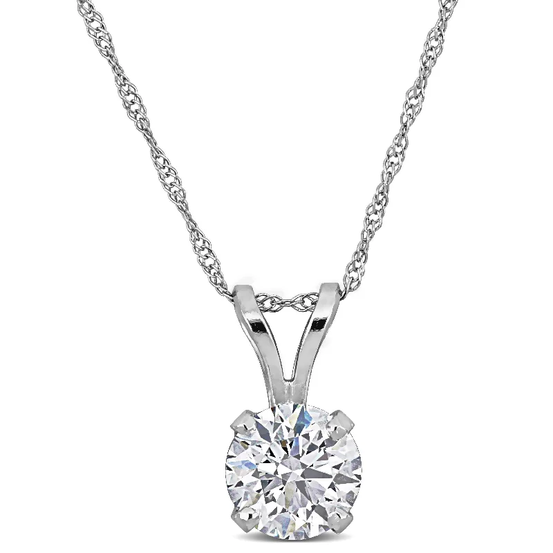 geometric bar pendant necklace -Created Forever 1ct TDW Lab-Grown Diamond Solitaire Pendant with Chain in 14k White Gold