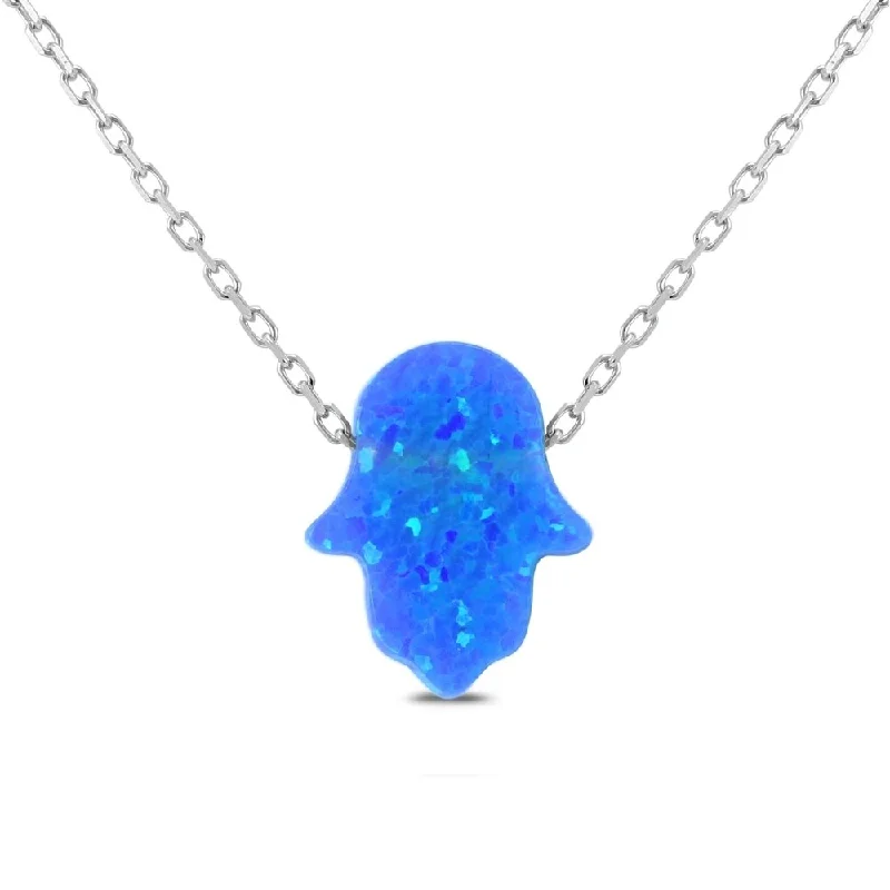 silver infinity love necklace -Created Opal Hamsa Pendant with .925 Sterling Silver Adjustable Chain