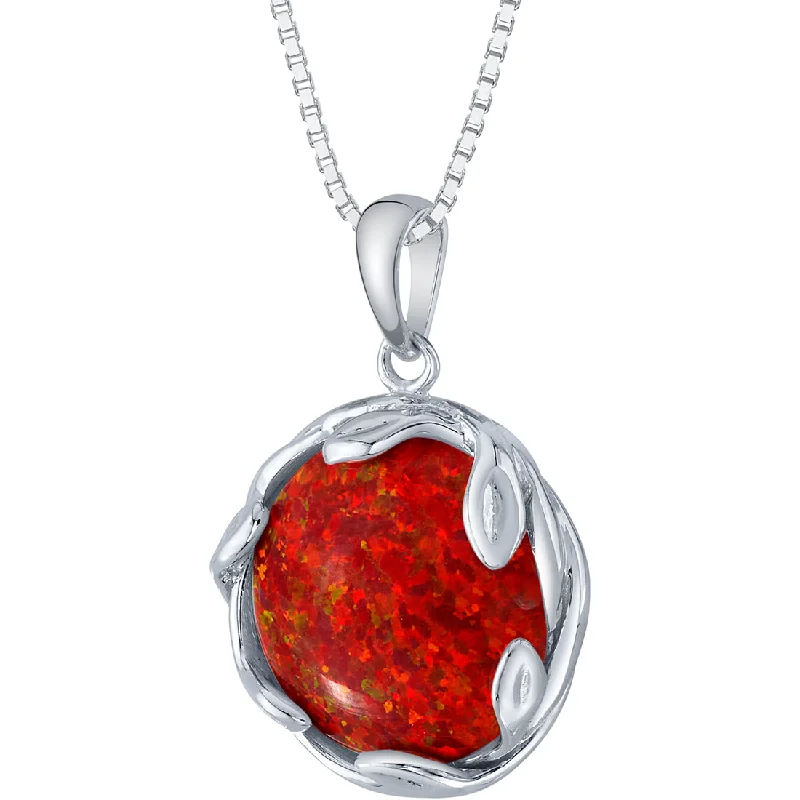 women’s custom name necklace -Red Fire Opal Olive Leaf Pendant Necklace Sterling Silver 3 Carats