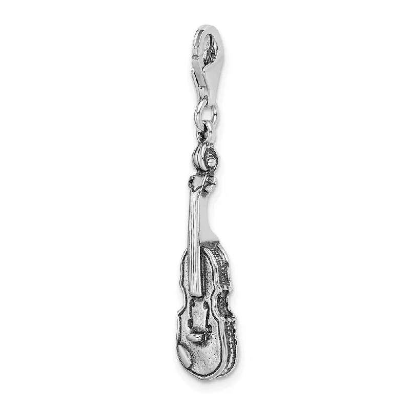 geometric pendant necklace for women -Diamond2Deal 925 Sterling Silver 3-D Antiqued Violin Pendant (L- 46 mm, W- 9 mm)