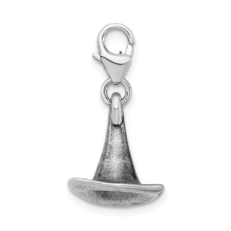 custom gemstone charm necklace -Diamond2Deal 925 Sterling Silver 3-D Antiqued Witches Hat Lobster Clasp Pendant (L- 32 mm, W- 13 mm)