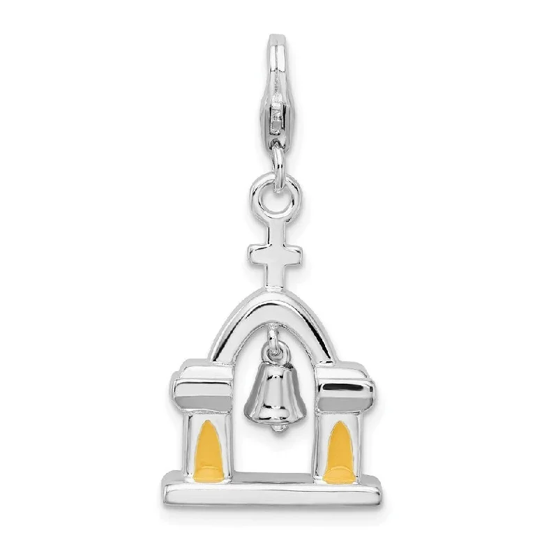 bohemian style pendant necklace -Diamond2Deal 925 Sterling Silver 3-D Enameled Church Moving Bell Lobster Clasp Pendant (L- 40 mm, W- 15 mm)