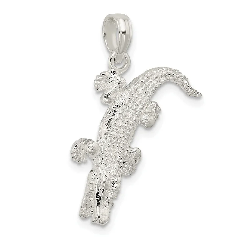 custom photo pendant necklace -Diamond2Deal 925 Sterling Silver 3D Alligator Pendant, (L-27.5mm, W-18.5mm)