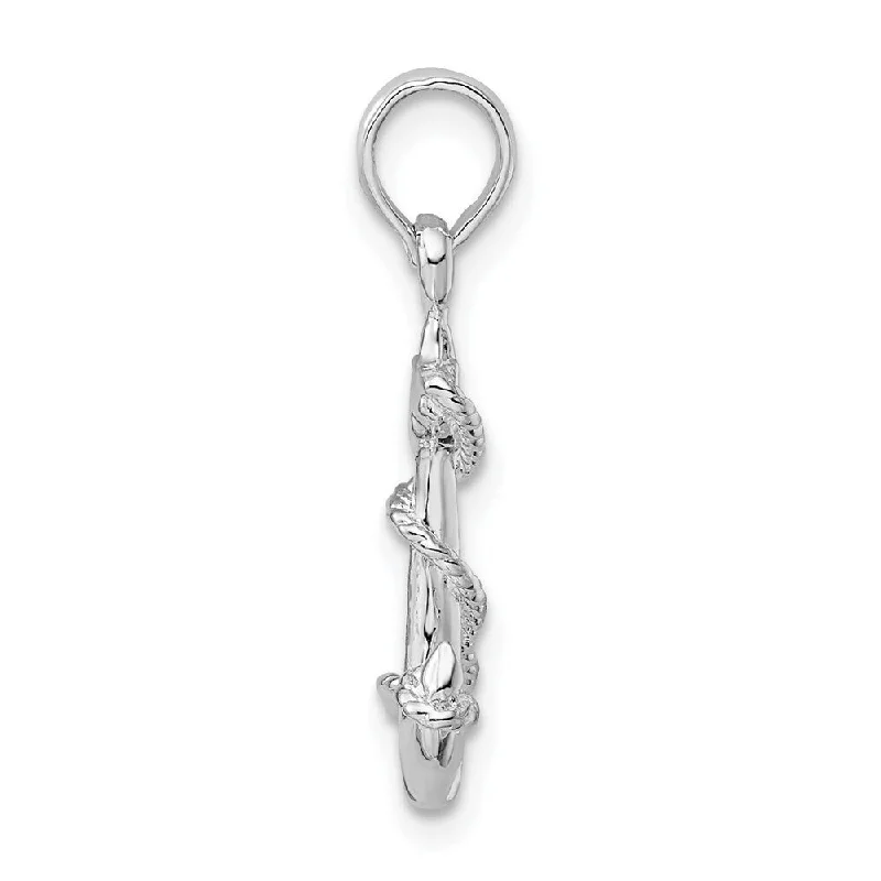 women’s birthstone pendant necklace -Diamond2Deal 925 Sterling Silver 3D Anchor Rope Pendant (L-23.07mm)