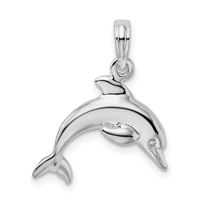 engraved initial bar necklace -Diamond2Deal 925 Sterling Silver 3D Jumping Dolphin Pendant (Length-20.2mm)