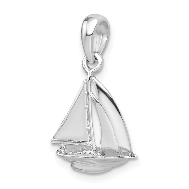 silver angel pendant necklace -Diamond2Deal 925 Sterling Silver 3D Sailboat Pendant (Length-25.89mm)