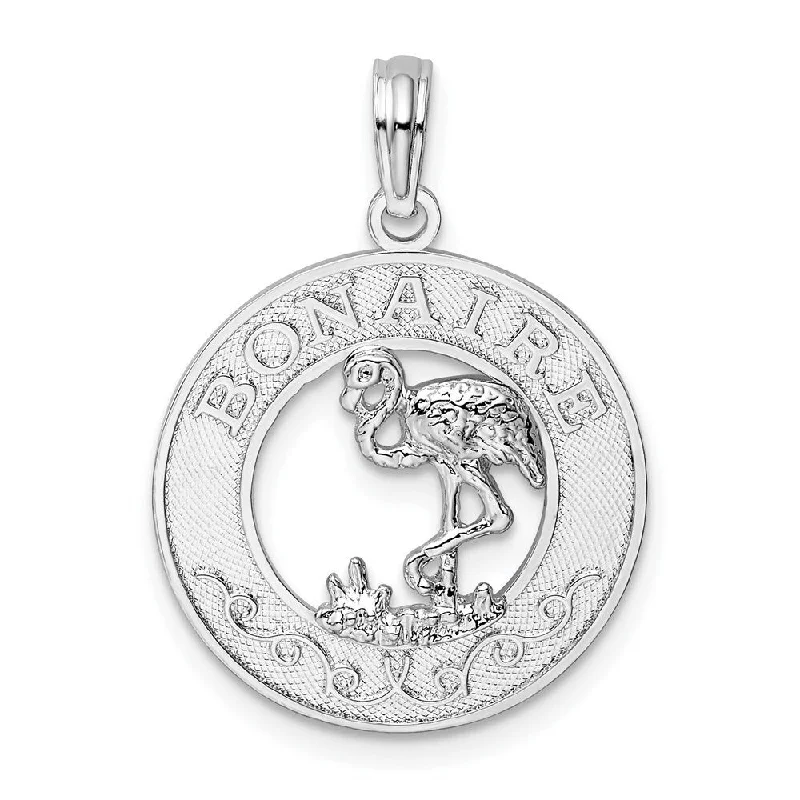 silver letter charm necklace -Diamond2Deal 925 Sterling Silver Bonaire Circle Flamingo Pendant (L-24.77mm)